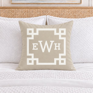 Klassisches beige griechisches Schlüsselmonogramm Kissen