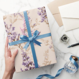 Klassisches Beige Lavendelblüten Aquarellmuster Geschenkpapier
