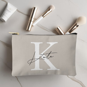Klassisches Beige Monogram Bridesmaid-Geschenk Zubehörtasche