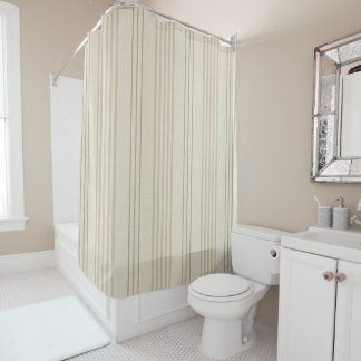 Klassisches Beige Neutrales Ticking-Streifenmuster Duschvorhang