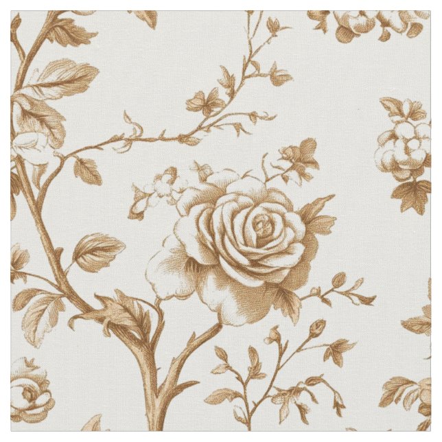 Klassisches Beige-Rosen-Toile-Muster Stoff (Nahaufnahme)