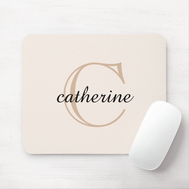 Klassisches Beige-Script-Monogramm Mousepad (Mit Mouse)