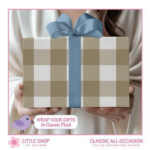 Klassisches Beige- und Weißbüffel-Karo Geschenkpapier