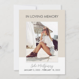 Klassisches Beige-Weiß-Beerdigungsprogramm Einladung