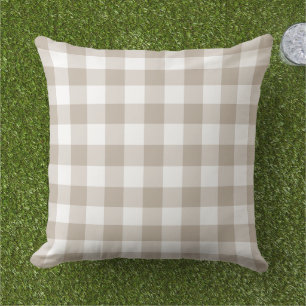 Klassisches Beige Weiß Gingham Karo Gittermuster Kissen