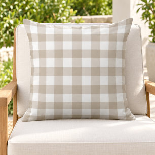 Klassisches Beige Weiß Gingham Karo Gittermuster Kissen