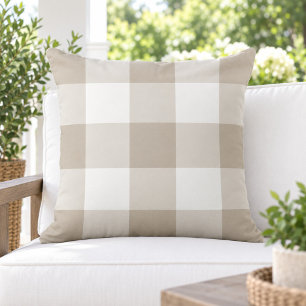 Klassisches Beige Weiß Große Gingham-Karo Kissen