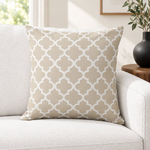 Klassisches Beige Weiß Vierblatt-Trellis Kissen