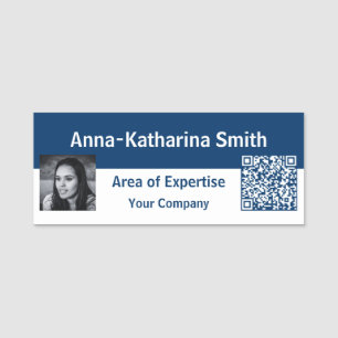 Klassisches Bild QR-Code Blau-Weiß-Namensschild Namensschild