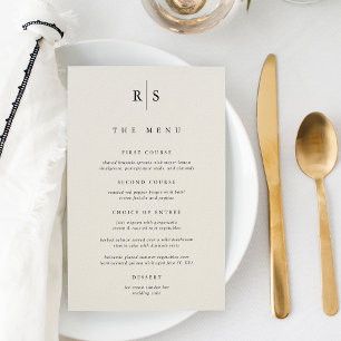 Klassisches Black & Ecru Monogram Wedding Menu
