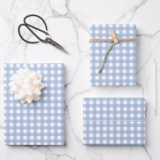 Klassisches Blau Gingham Karo  Geschenkpapier Set (Vorderseite)