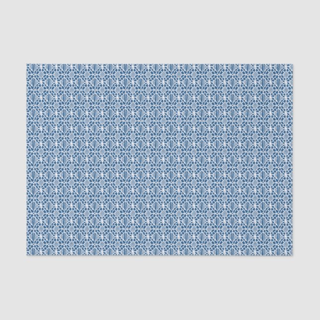 Klassisches Blau mit weißem Crochet Lace-Muster Seidenpapier (Vorderseite)