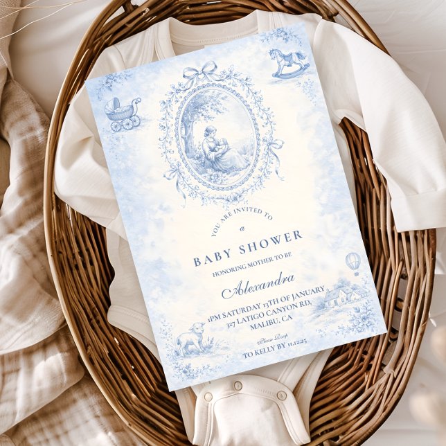 Klassisches Blau-Toile-Babyshower Einladung (Von Creator hochgeladen)