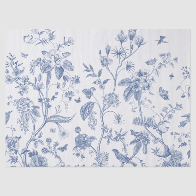 Klassisches Blau und Weiß Chinoiserie Seidenpapier (Vorderseite)