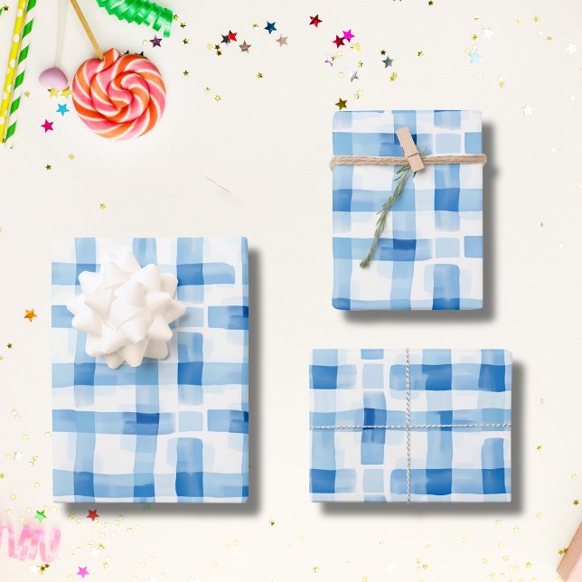 Klassisches Blau und Weiß Gingham Prüfmuster Geschenkpapier Set (Von Creator hochgeladen)
