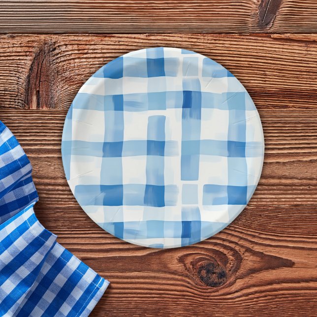 Klassisches Blau und Weiß Gingham Prüfmuster Pappteller (Von Creator hochgeladen)