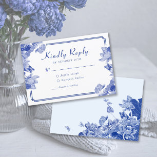 Klassisches Blau-Weiß-Chinoiserie-Chic RSVP Karte