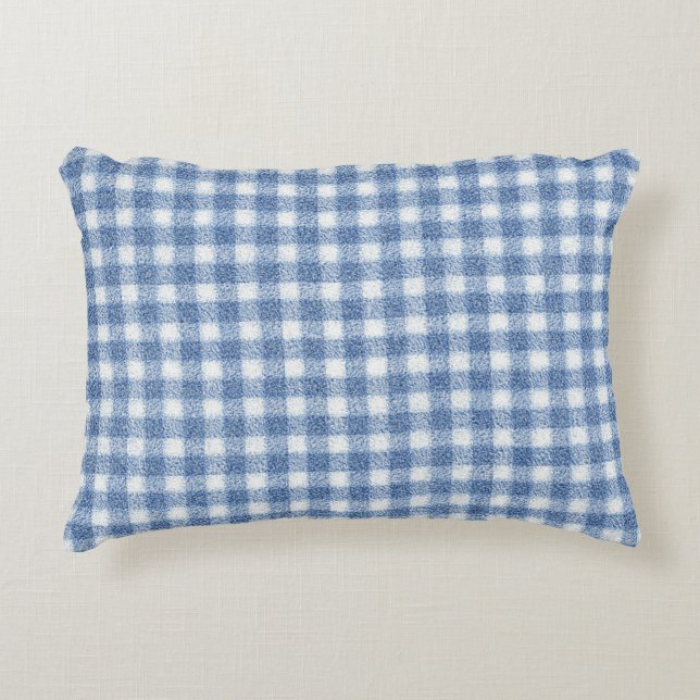 Klassisches Blau-Weiß-Gingham-Karo Dekokissen (Vorderseite)