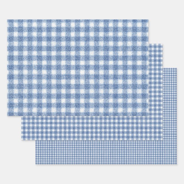 Klassisches Blau-Weiß-Gingham-Karo Geschenkpapier Set (Set)