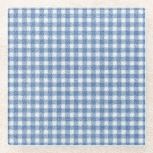 Klassisches Blau-Weiß-Gingham-Karo Glasuntersetzer