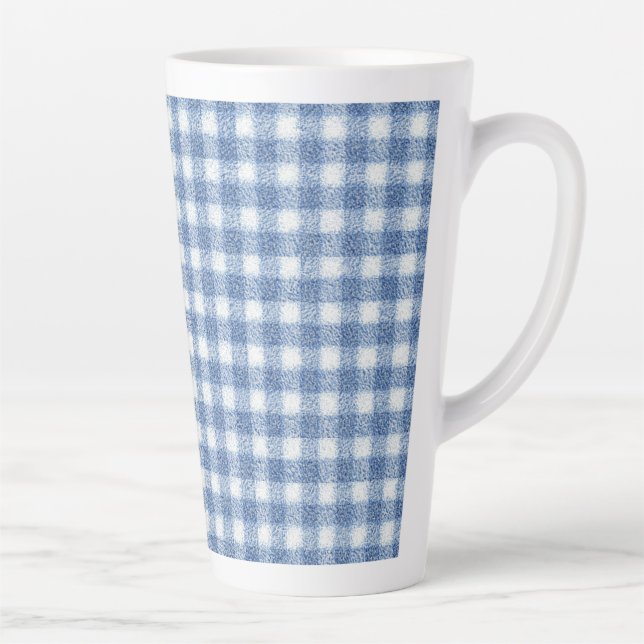 Klassisches Blau-Weiß-Gingham-Karo Milchtasse (Rechts)