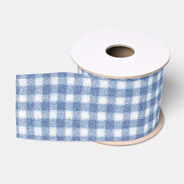 Klassisches Blau-Weiß-Gingham-Karo Ripsband (Spule)