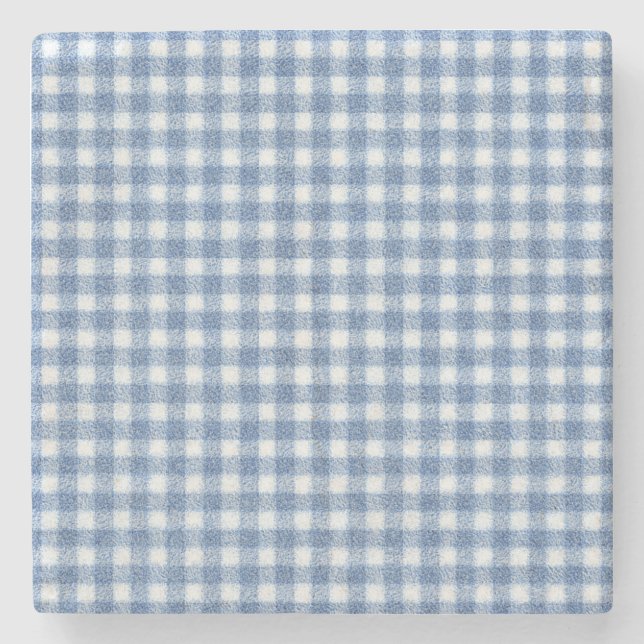 Klassisches Blau-Weiß-Gingham-Karo Steinuntersetzer (Vorderseite)