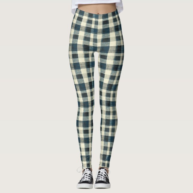 Klassisches Blau-Weiß-Karo Leggings (Vorderseite)