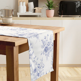 Klassisches blaues Blumenmuster Französisch blau T Kurzer Tischläufer
