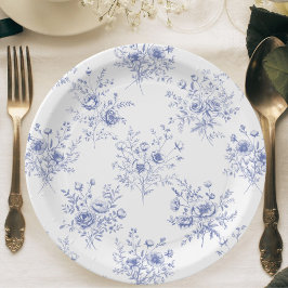 Klassisches blaues Blumenmuster Französisch blau T Pappteller