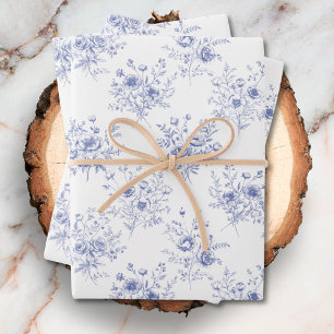 Klassisches blaues Blumenmuster Französisch blaues Geschenkpapier Set