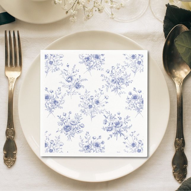 Klassisches blaues Blumenmuster Französische blaue Serviette (In situ)