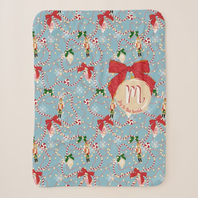 Klassisches Blaues Candy Cane Skript Initial Sherpadecke (Vorderseite)