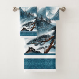 Klassisches Blaues Chinoiserie Malerei Badhandtuch Set