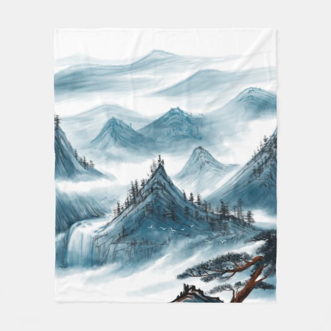 Klassisches Blaues Chinoiserie Malerei Fleecedecke (Vorderseite)