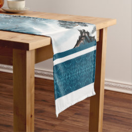 Klassisches Blaues Chinoiserie Malerei Kurzer Tischläufer