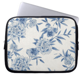 Klassisches blaues florales Toile-Wasserfarbmuster Laptopschutzhülle