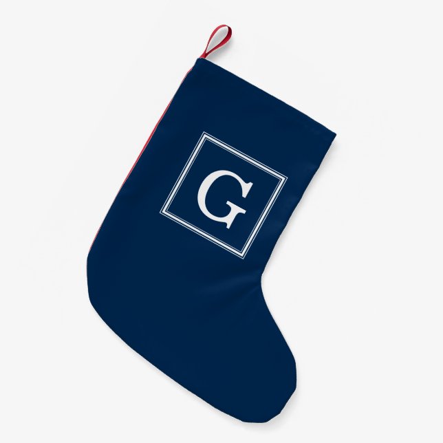 Klassisches blaues gerahmtes Monogramm Kleiner Weihnachtsstrumpf (Vorderansicht (hängend))