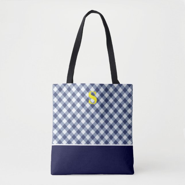 Klassisches blaues Gingham-Monogramm (Vorderseite)