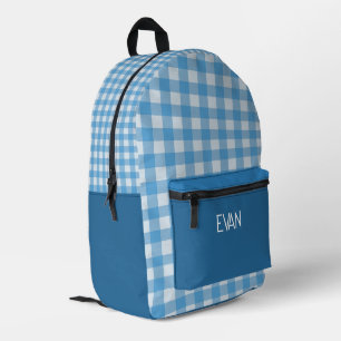 Klassisches blaues Gingham-Muster personalisierter Bedruckter Rucksack