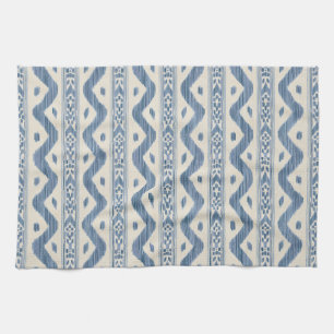 Klassisches Blaues Ikat, cremefarbener gewebter St Geschirrtuch