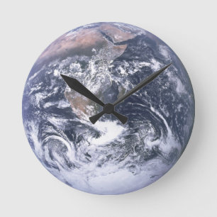 Klassisches Blaues Marmorfoto der gesamten Erde Runde Wanduhr