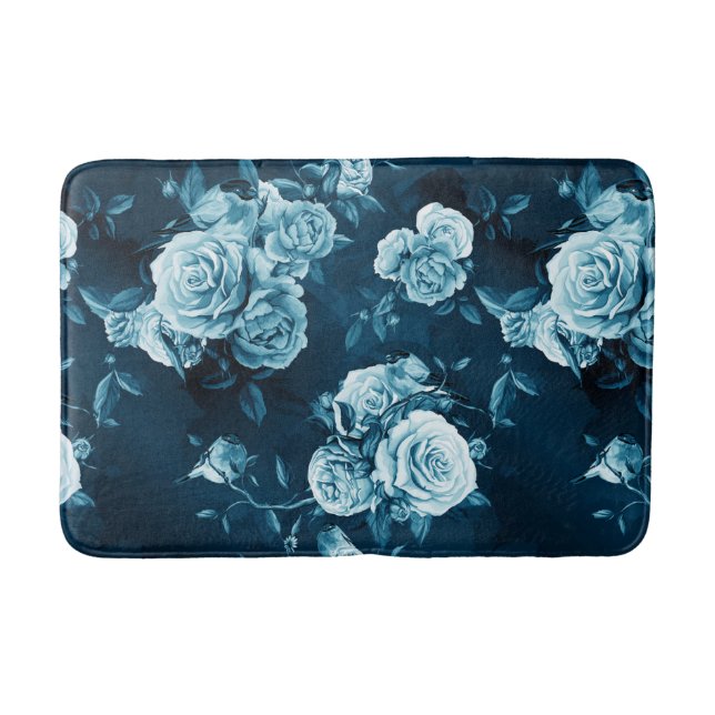 Klassisches blaues Rosen-Muster Badematte (Vorderseite)