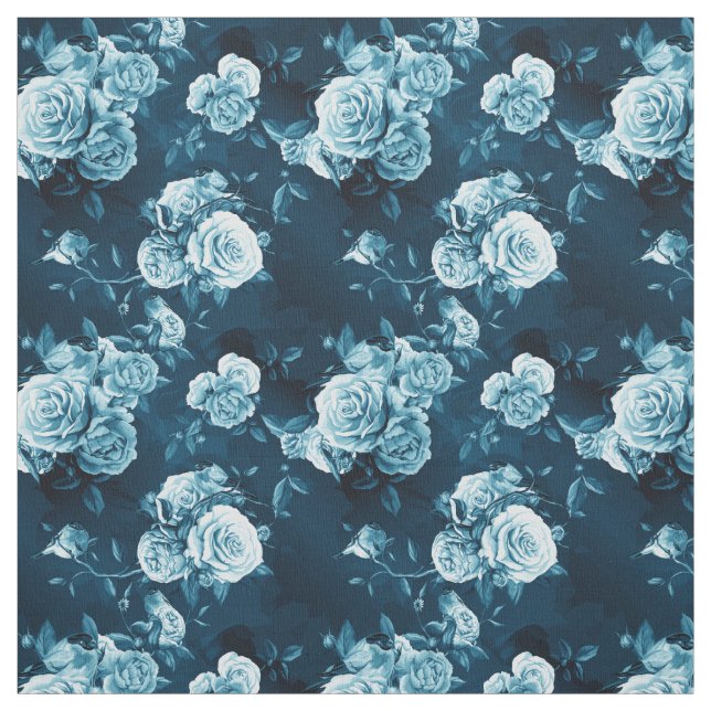 Klassisches blaues Rosen-Muster Stoff (Muster)