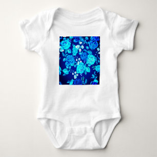 Klassisches Blaues Rosenblumenmuster-87600 Baby Strampler