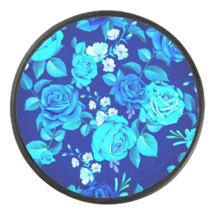 Klassisches Blaues Rosenblumenmuster-87600 Eishockey Puck