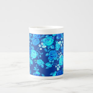 Klassisches Blaues Rosenblumenmuster-87600 Prozellantasse