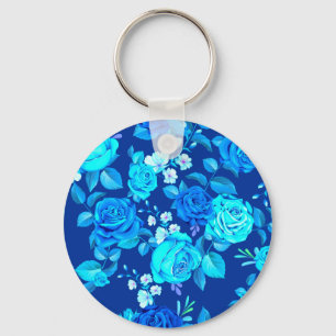 Klassisches Blaues Rosenblumenmuster-87600 Schlüsselanhänger