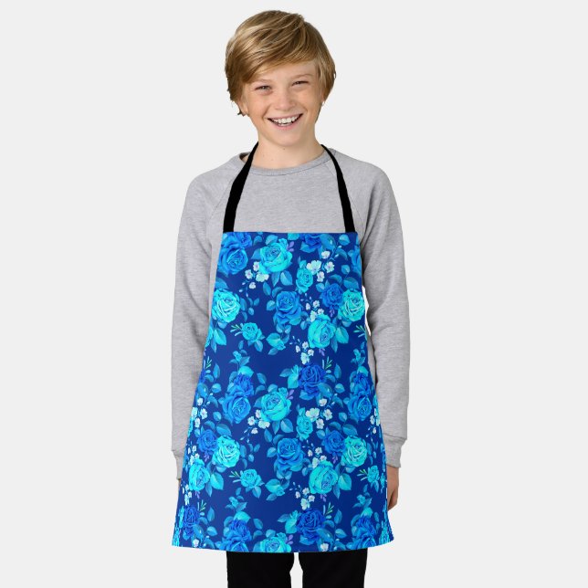 Klassisches Blaues Rosenblumenmuster-87600 Schürze (Getragen)