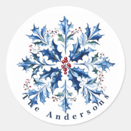 Klassisches Blaues Stechpalmen-Weihnachten Runder Aufkleber